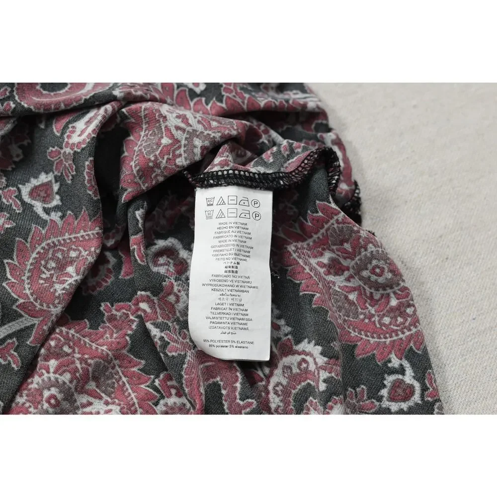 Michael Kors Women's 2X Top Black Red White Paisley Flutter Sleeve Stretch Blous